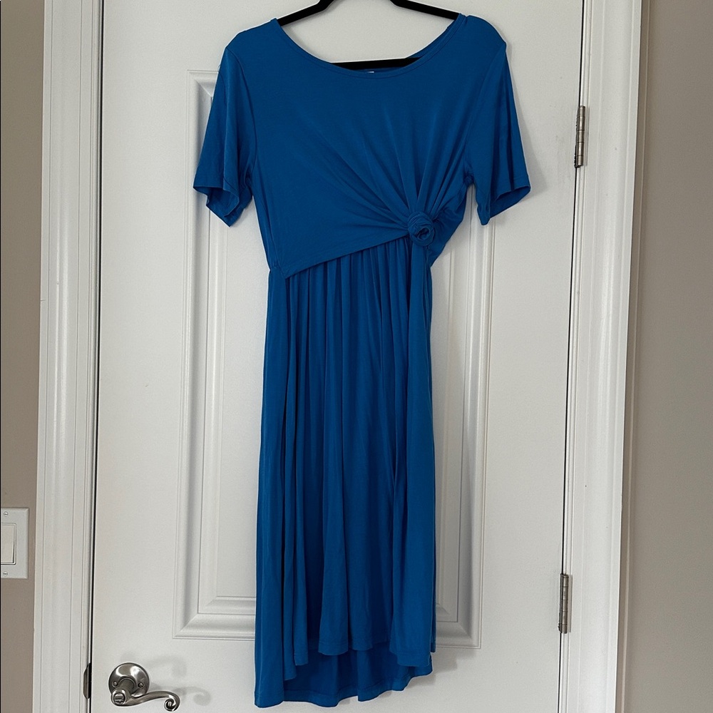 Elegant Blue nursing Dress with Knot Detail